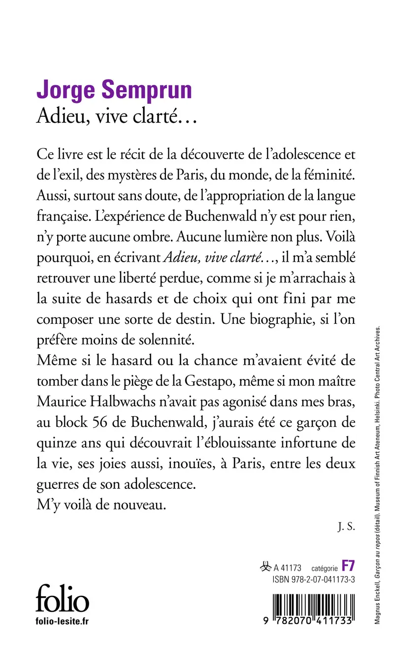 Adieu, vive clarté... - Jorge Semprún