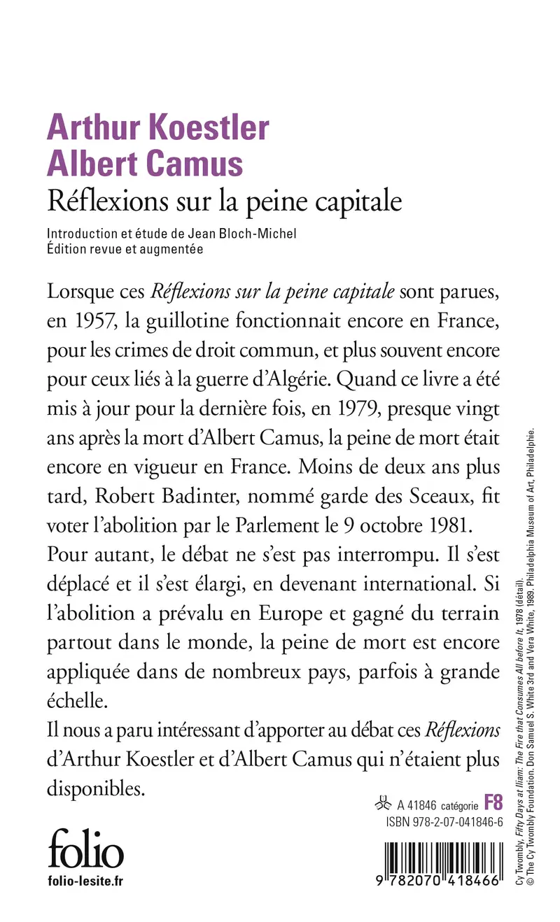 Réflexions sur la peine capitale - Albert Camus - Arthur Koestler