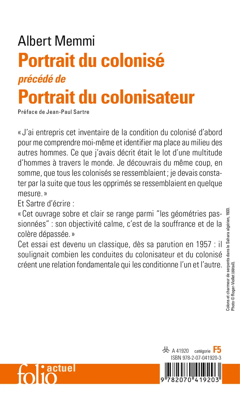 Portrait du colonisé précédé de Portrait du colonisateur - Albert Memmi