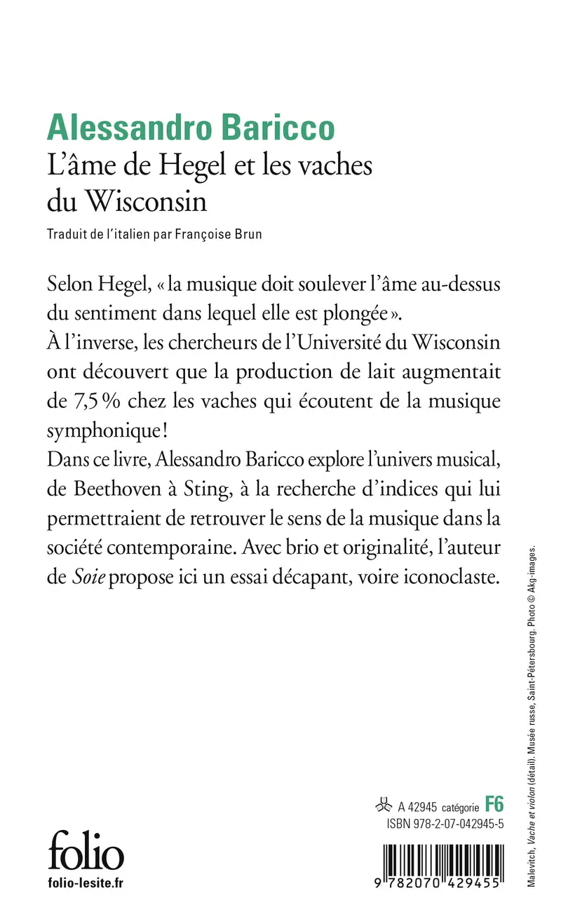 L'Âme de Hegel et les vaches du Wisconsin - Alessandro Baricco