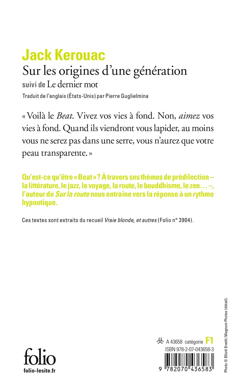 Sur les origines d'une génération suivi de Le dernier mot - Jack Kerouac