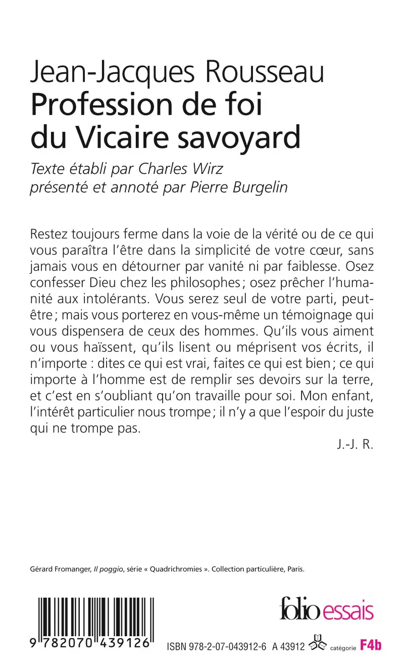 Profession de foi du Vicaire savoyard - Jean-Jacques Rousseau