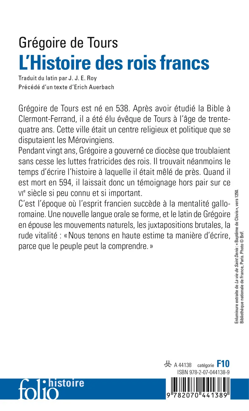 L'Histoire des rois francs - Saint Grégoire de Tours - Erich Auerbach