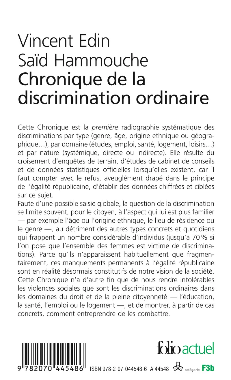 Chronique de la discrimination ordinaire - Vincent Edin - Saïd Hammouche