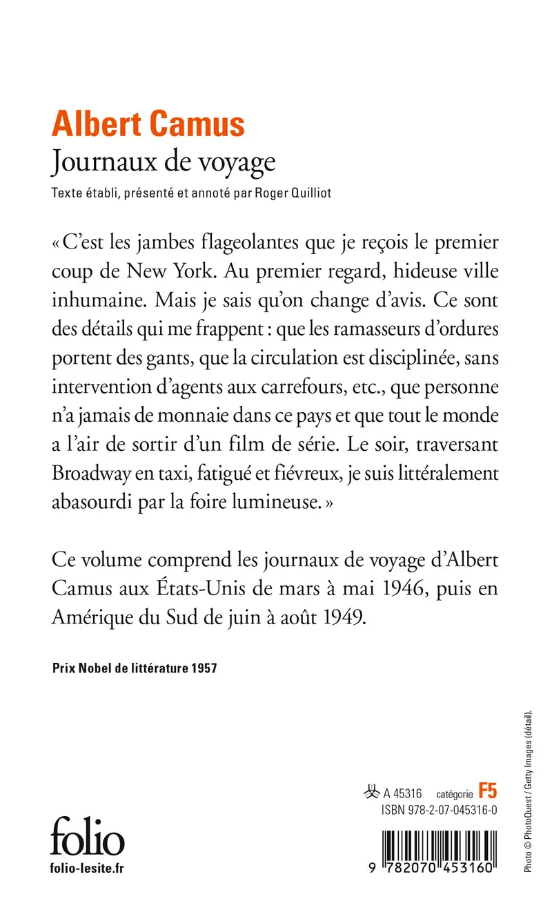 Journaux de voyage - Albert Camus