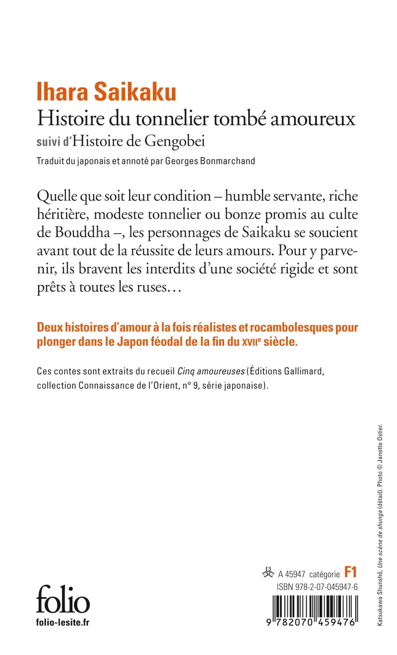 Histoire du tonnelier tombé amoureux suivi d' Histoire de Gengobei - Ihara Saikaku