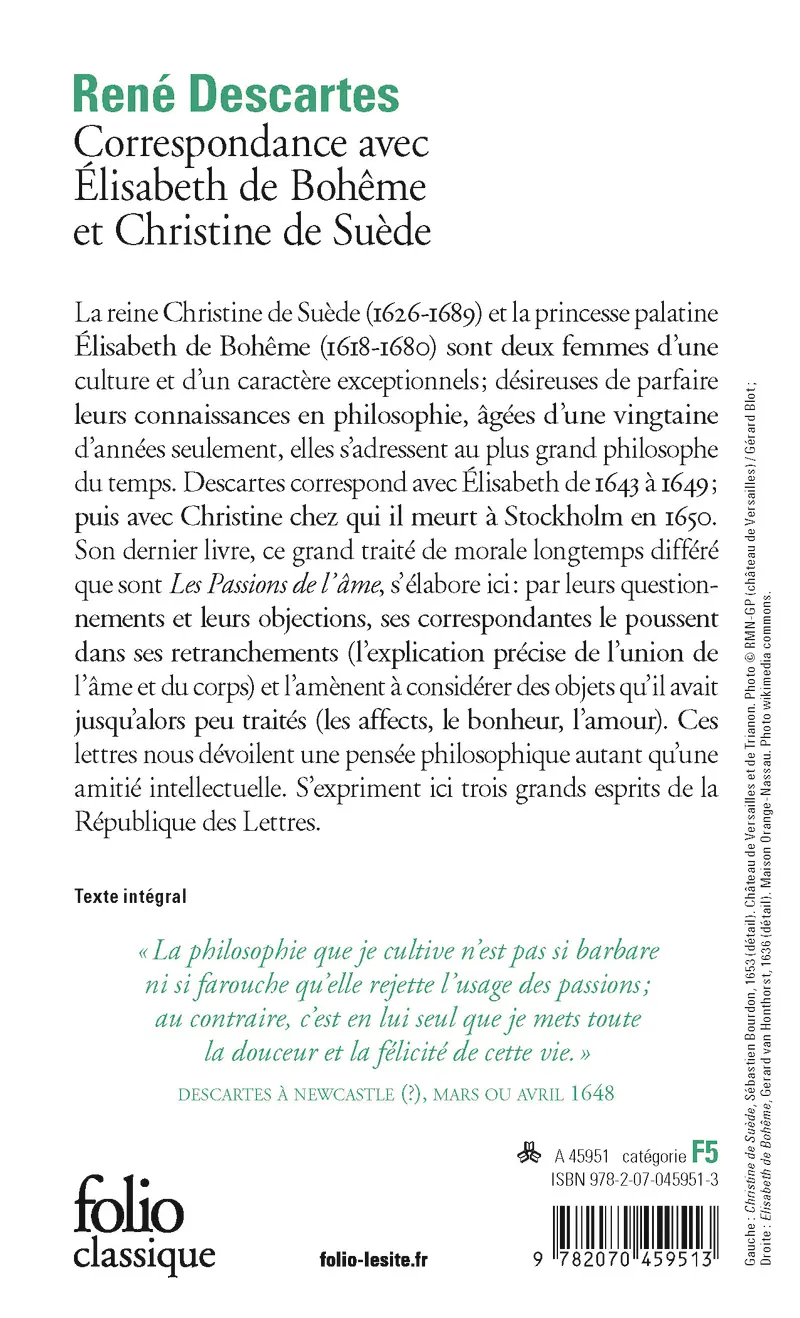 Correspondance avec Élisabeth de Bohême et Christine de Suède - René Descartes