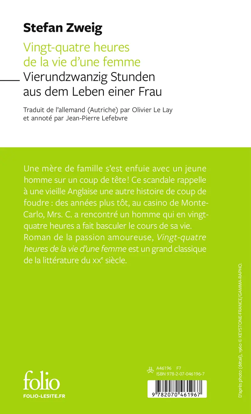 Vingt-quatre heures de la vie d'une femme/Vierundzwanzig Stunden aus dem Leben einer Frau - Stefan Zweig