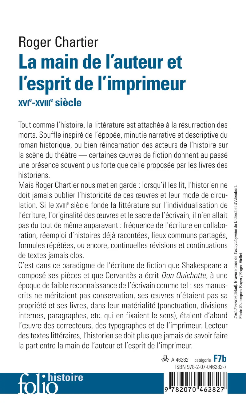 La main de l'auteur et l'esprit de l'imprimeur - Roger Chartier