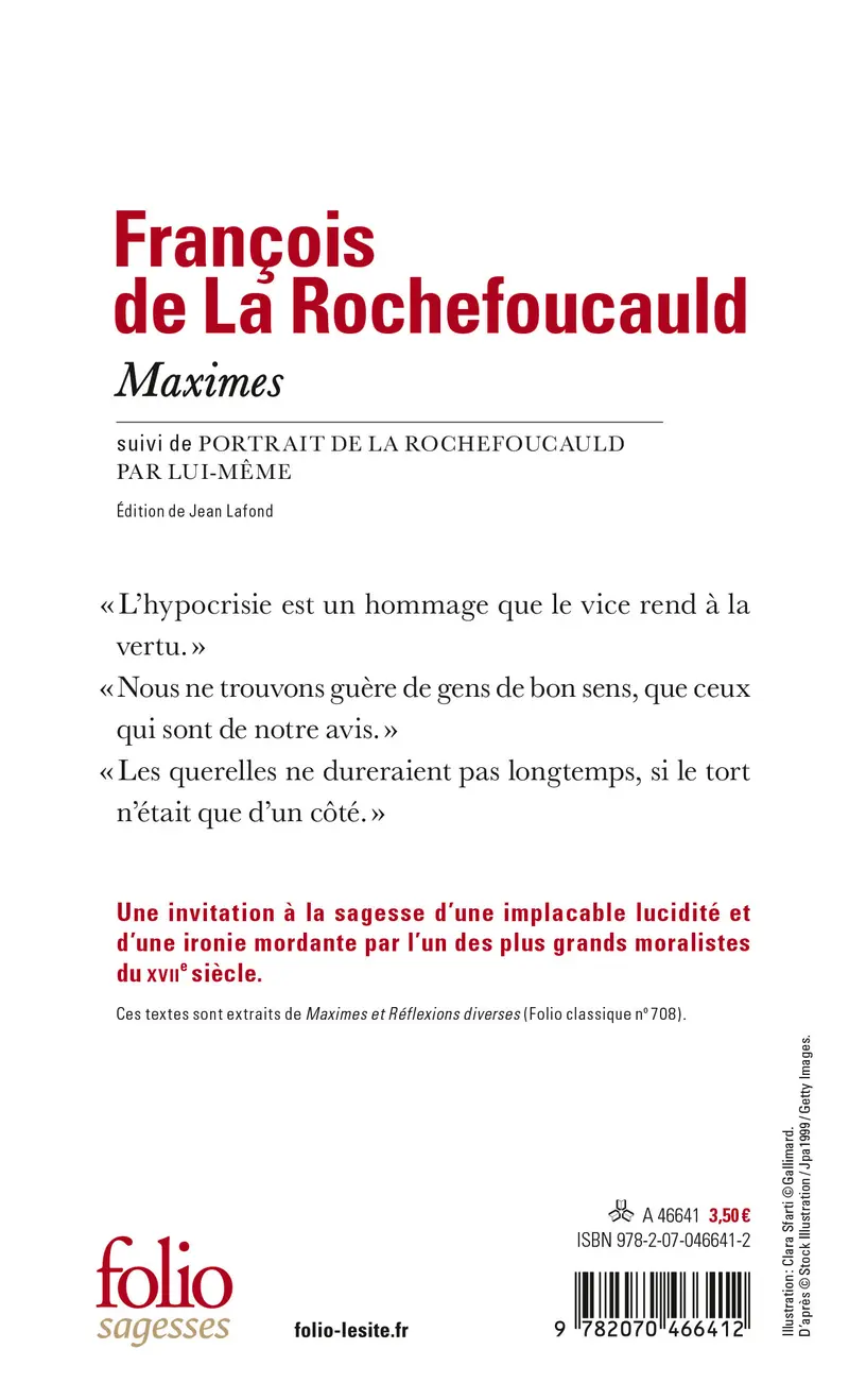 Réflexions ou Sentences et Maximes morales suivi de Portrait de La Rochefoucauld par lui-même - François de La Rochefoucauld