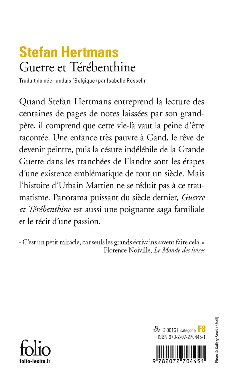 Guerre et Térébenthine - Stefan Hertmans