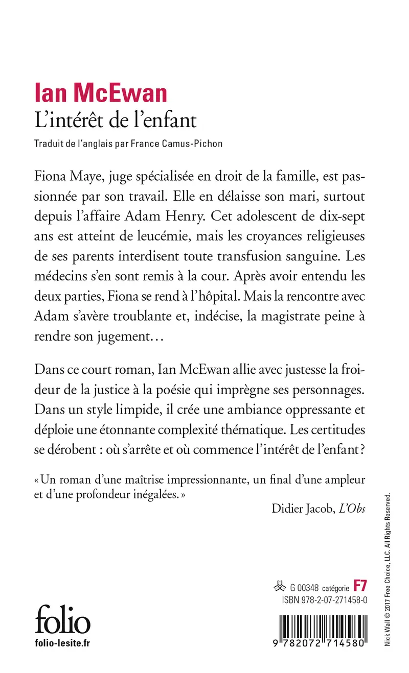 L'intérêt de l'enfant - Ian McEwan