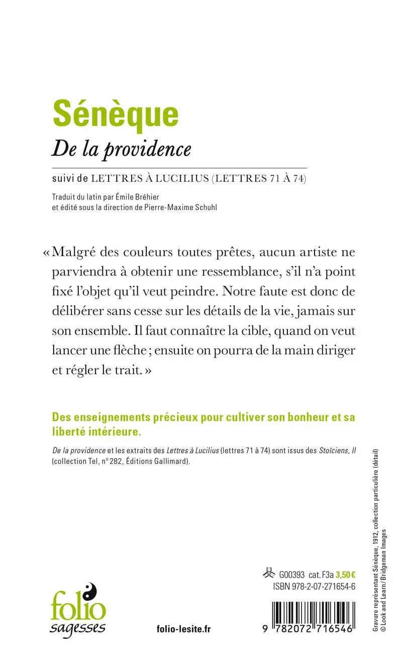 De la Providence suivi de Lettres à Lucilius (lettres 71 à 74) - Sénèque