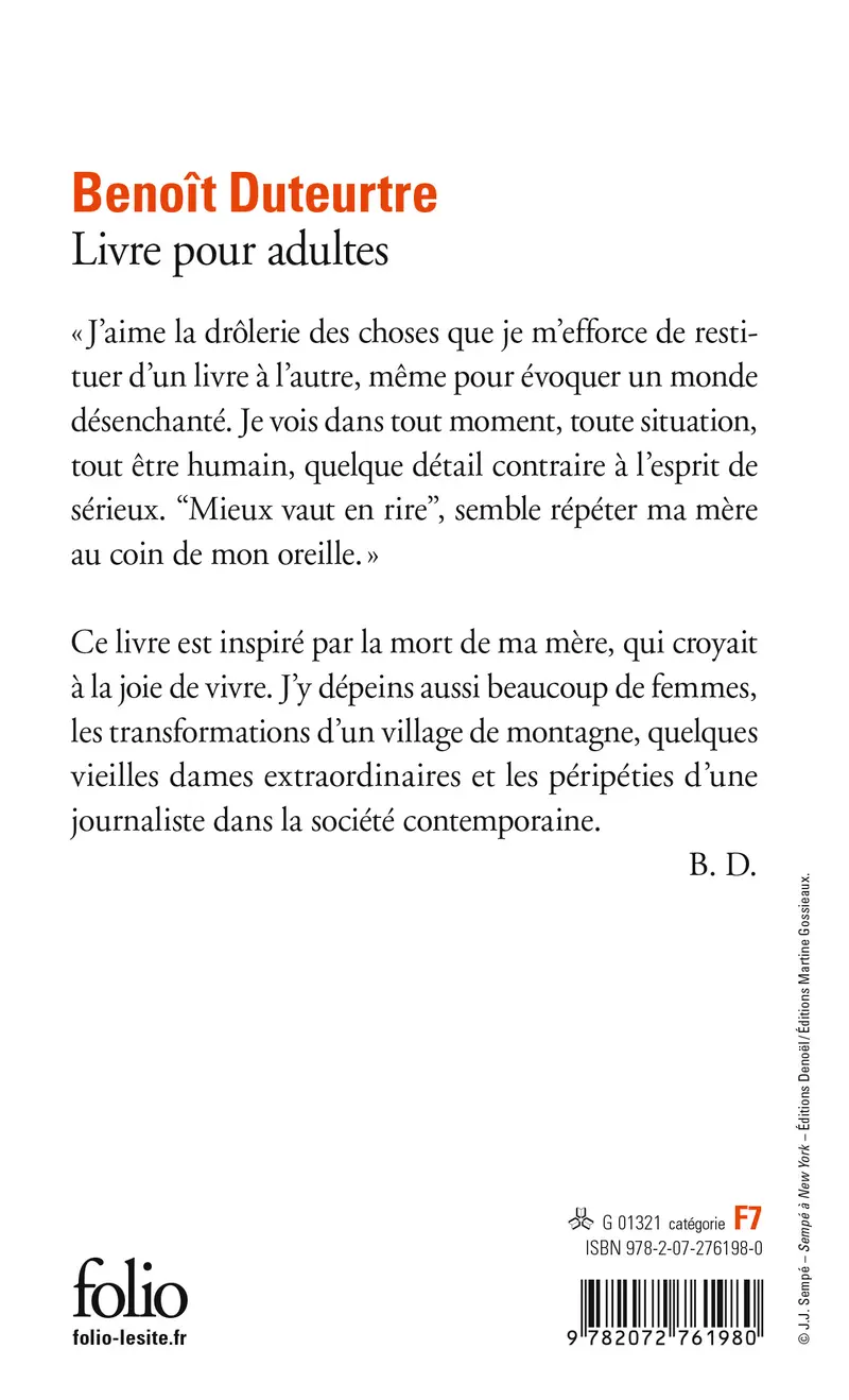 Livre pour adultes - Benoît Duteurtre