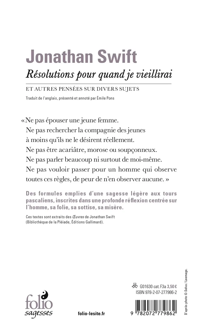 Résolutions pour quand je vieillirai et autres pensées sur divers sujets - Jonathan Swift