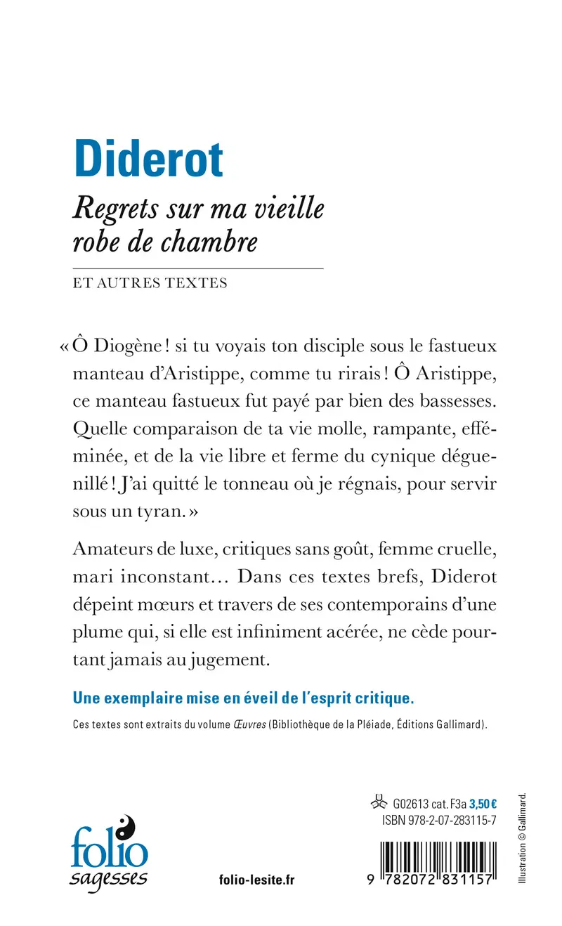 Regrets sur ma vieille robe de chambre et autres textes - Denis Diderot