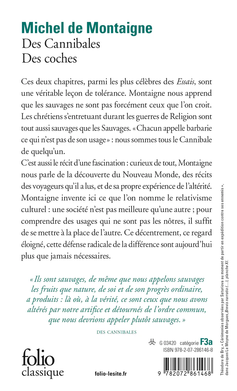 «Des Cannibales» suivi de «Des Coches» - Michel de Montaigne