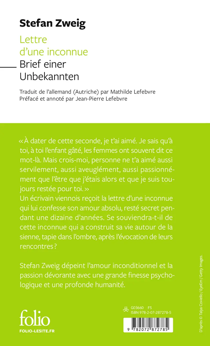 Lettre d'une inconnue/Brief einer Unbekannten - Stefan Zweig