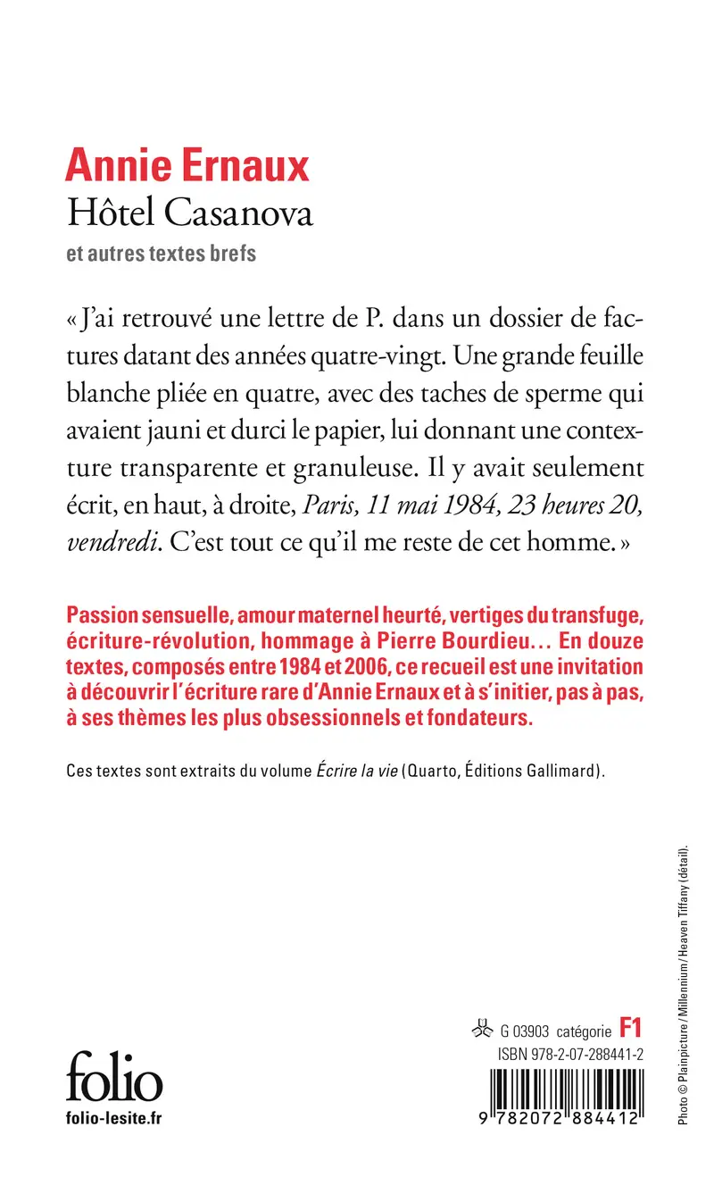 Hôtel Casanova et autres textes brefs - Annie Ernaux