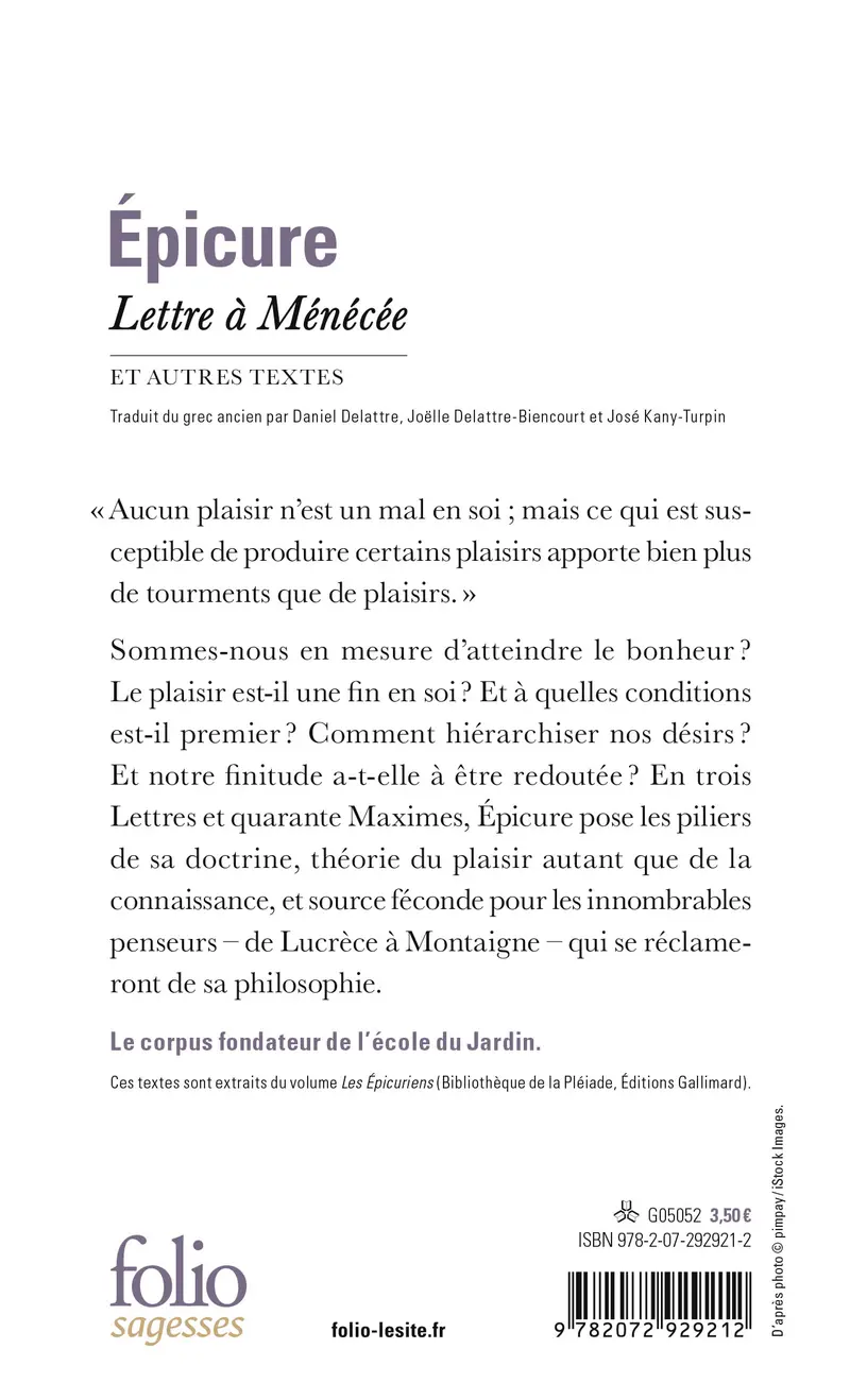 Lettre à Ménécée et autres textes - Épicure