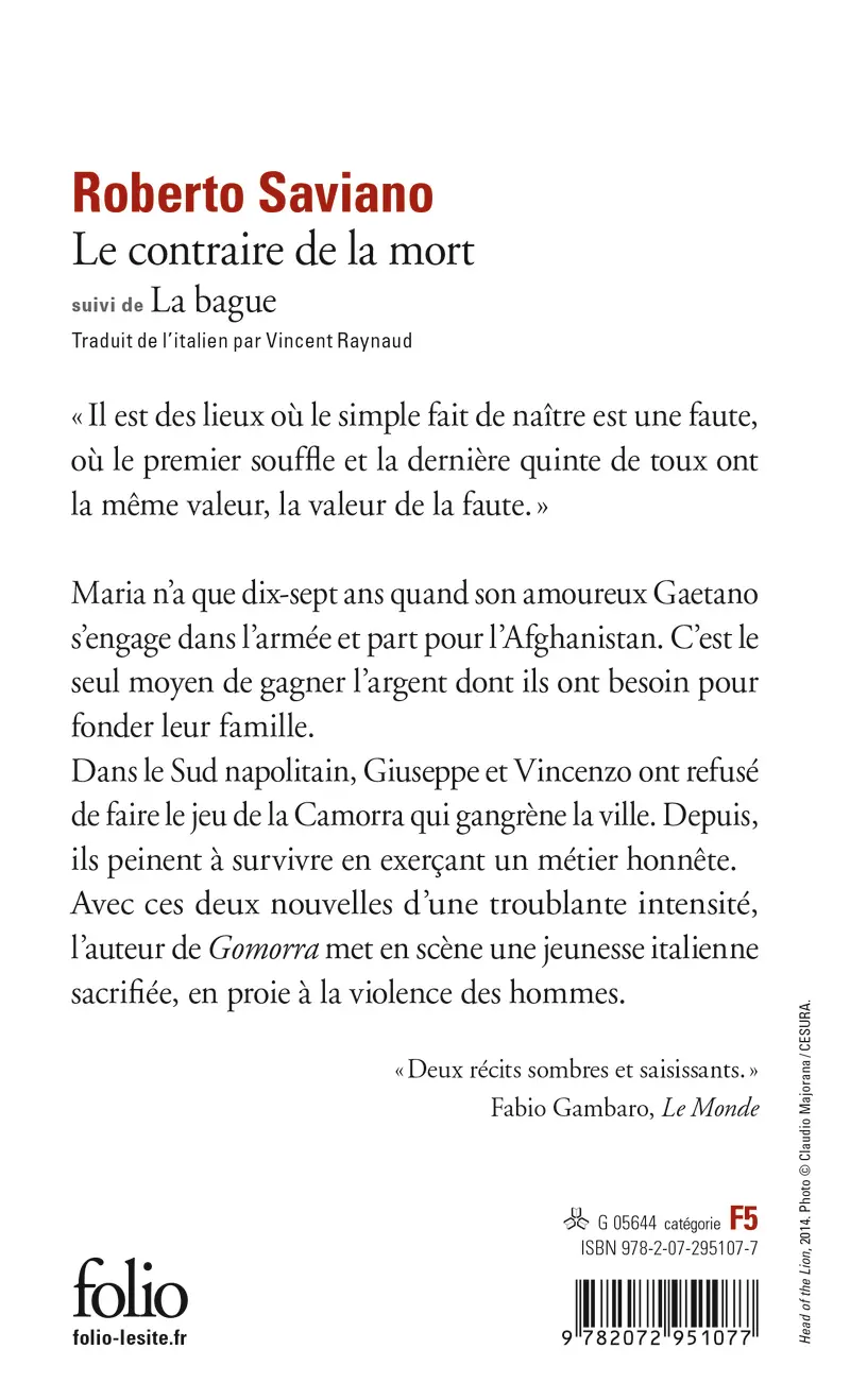 Le contraire de la mort suivi de La bague - Roberto Saviano