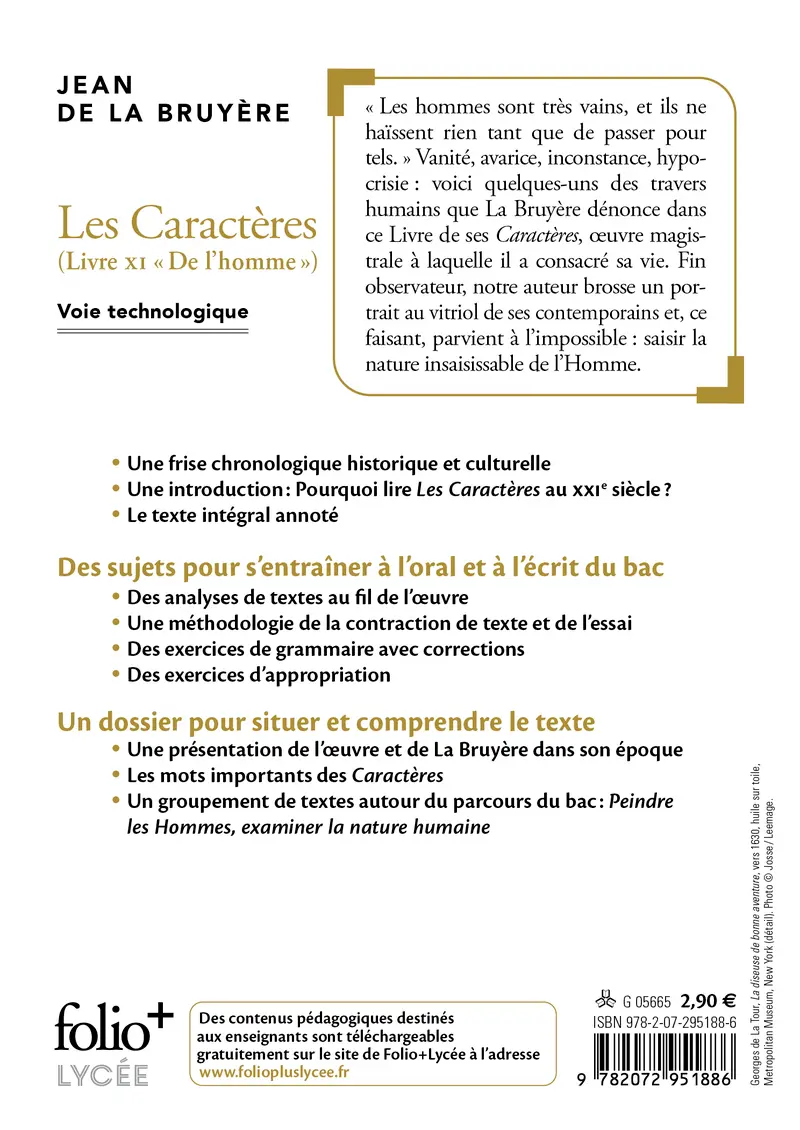 Les Caractères, Livre XI - Bac techno 2024 - Jean de La Bruyère