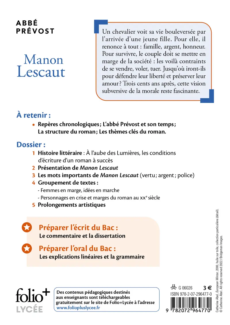 Manon Lescaut - Bac 2024 - Abbé Prévost
