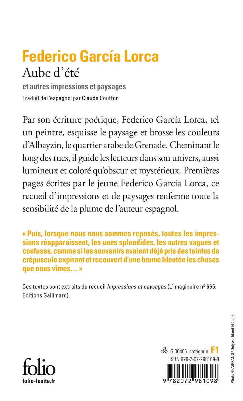 Aube d'été et autres impressions et paysages - Federico García Lorca