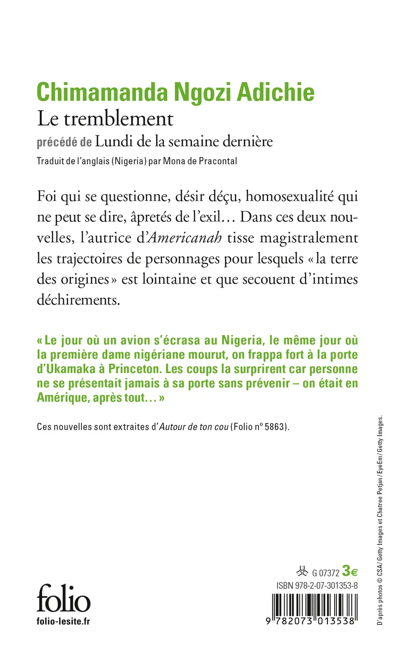 Le tremblement précédé de Lundi de la semaine dernière - Chimamanda Ngozi Adichie