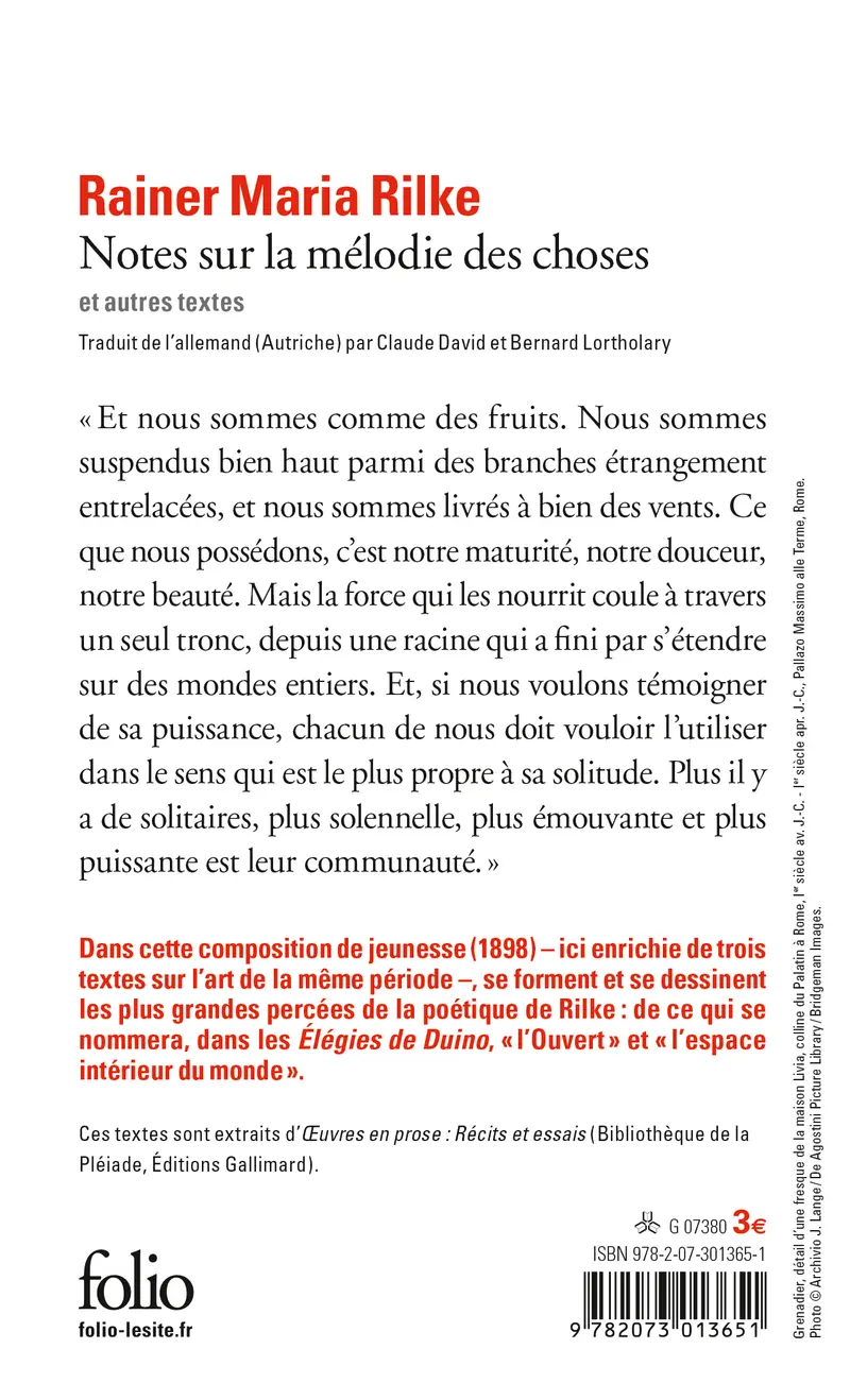 Notes sur la mélodie des choses et autres textes - Rainer Maria Rilke