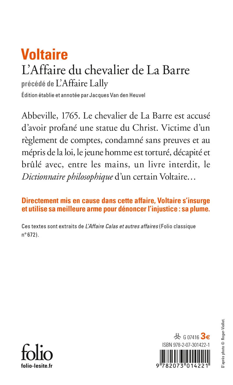 L'Affaire du chevalier de La Barre précédé de L'Affaire Lally - Voltaire
