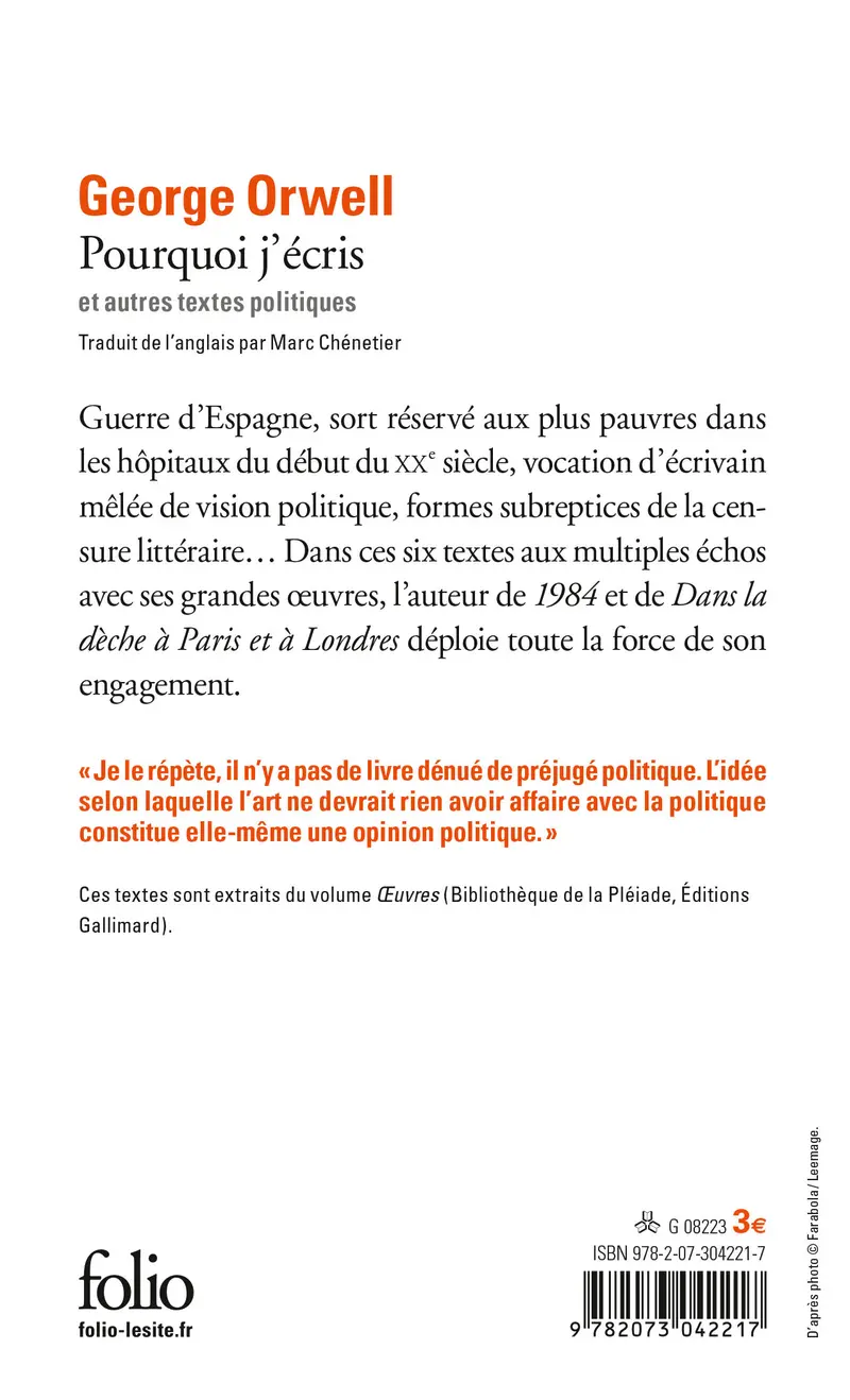 Pourquoi j'écris et autres textes politiques - George Orwell