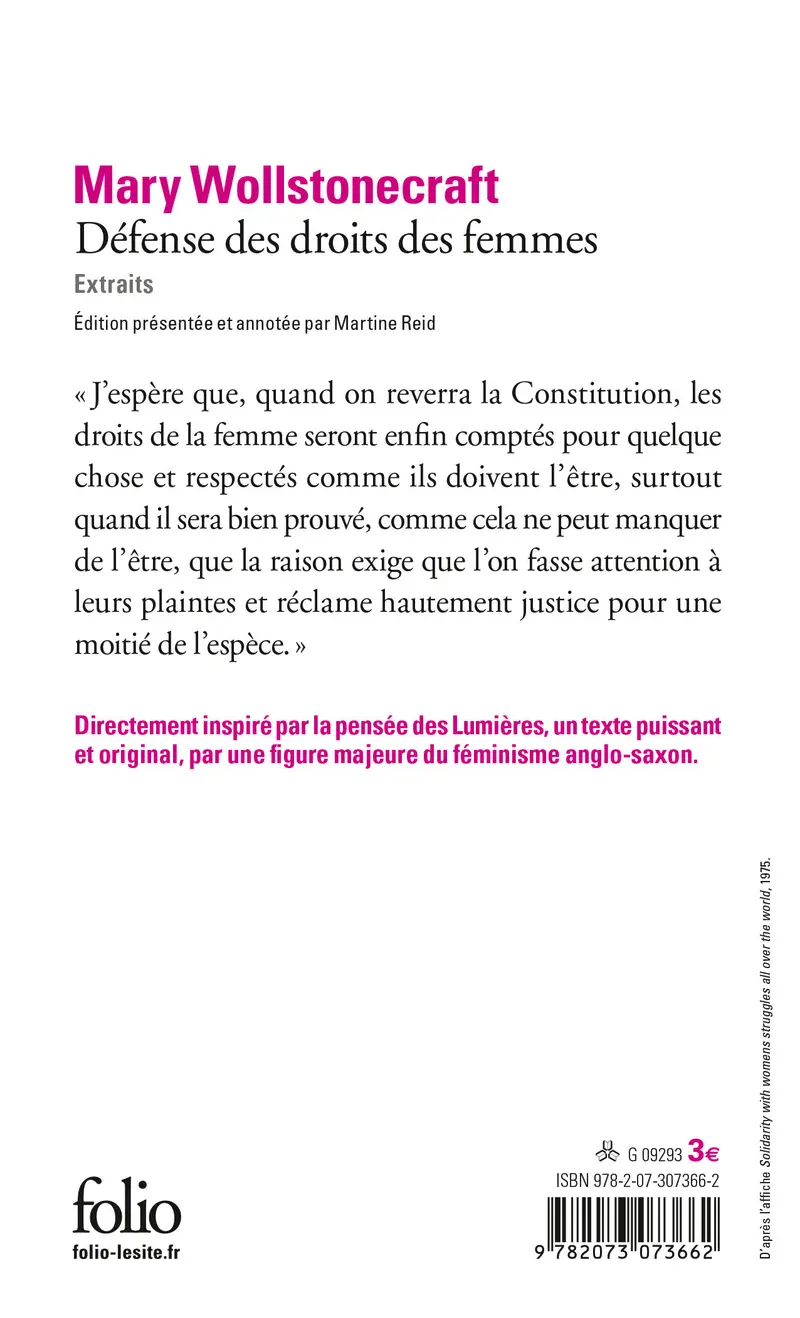 Défense des droits des femmes - Mary Wollstonecraft