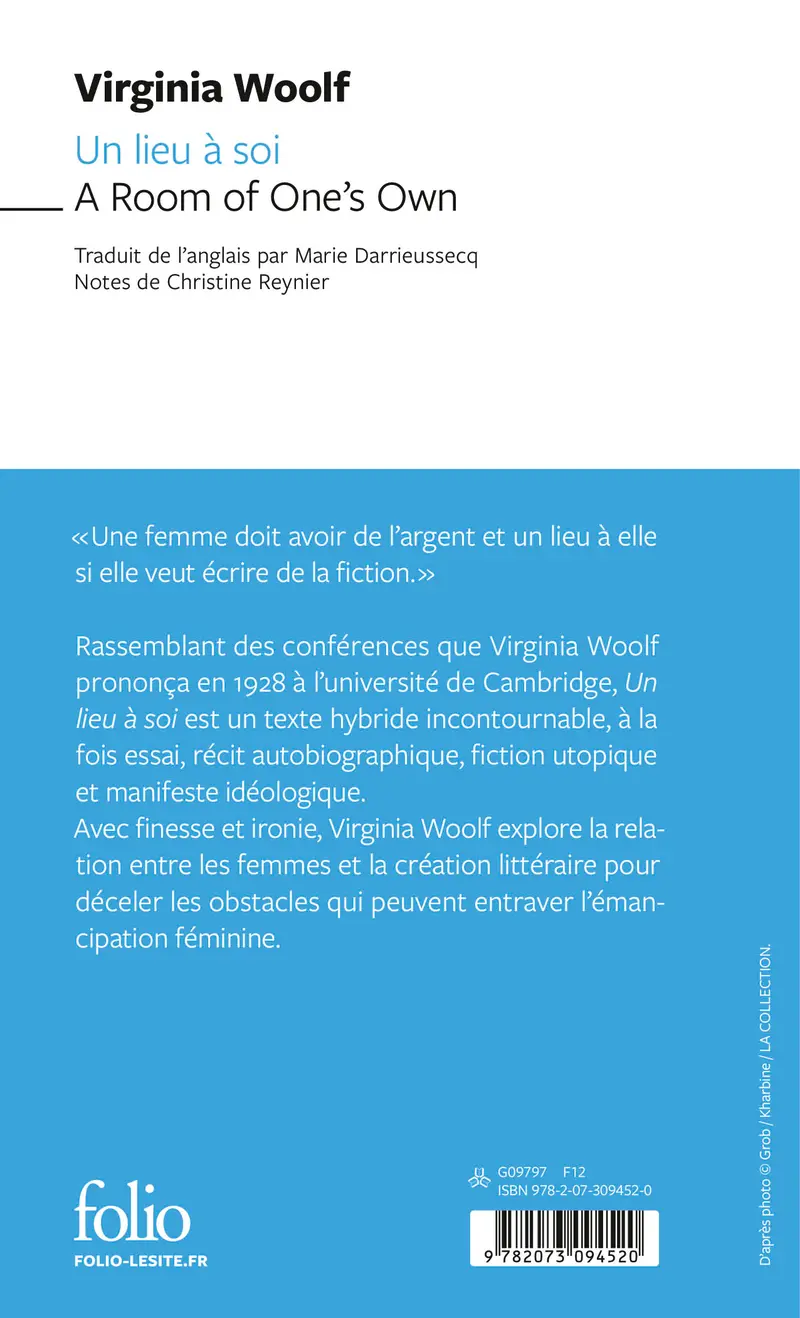 Un lieu à soi / A Room of One's Own - Virginia Woolf