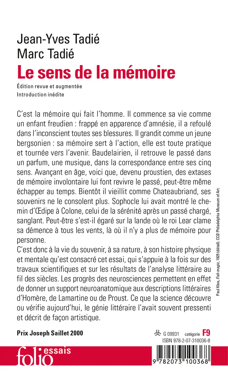 Le sens de la mémoire - Jean-Yves Tadié - Marc Tadié