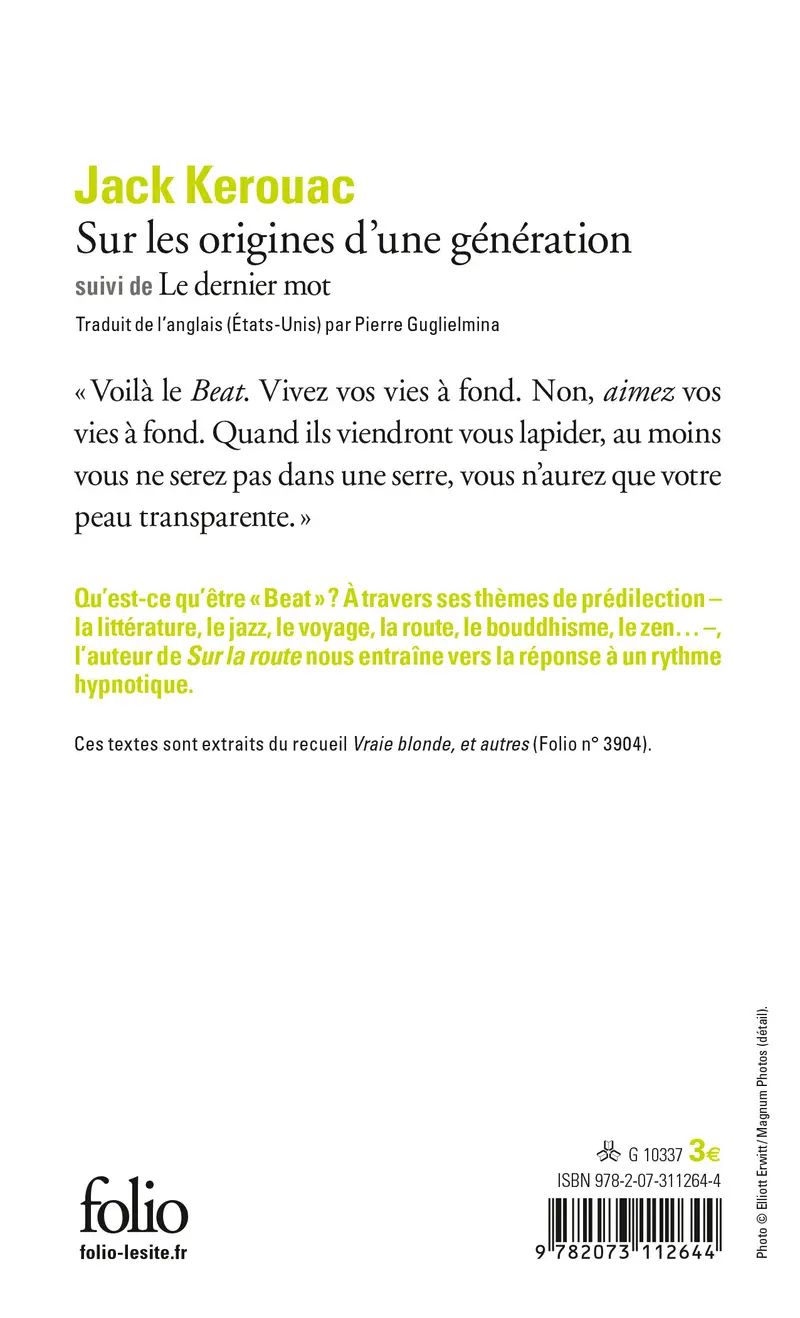 Sur les origines d'une génération suivi de Le dernier mot - Jack Kerouac
