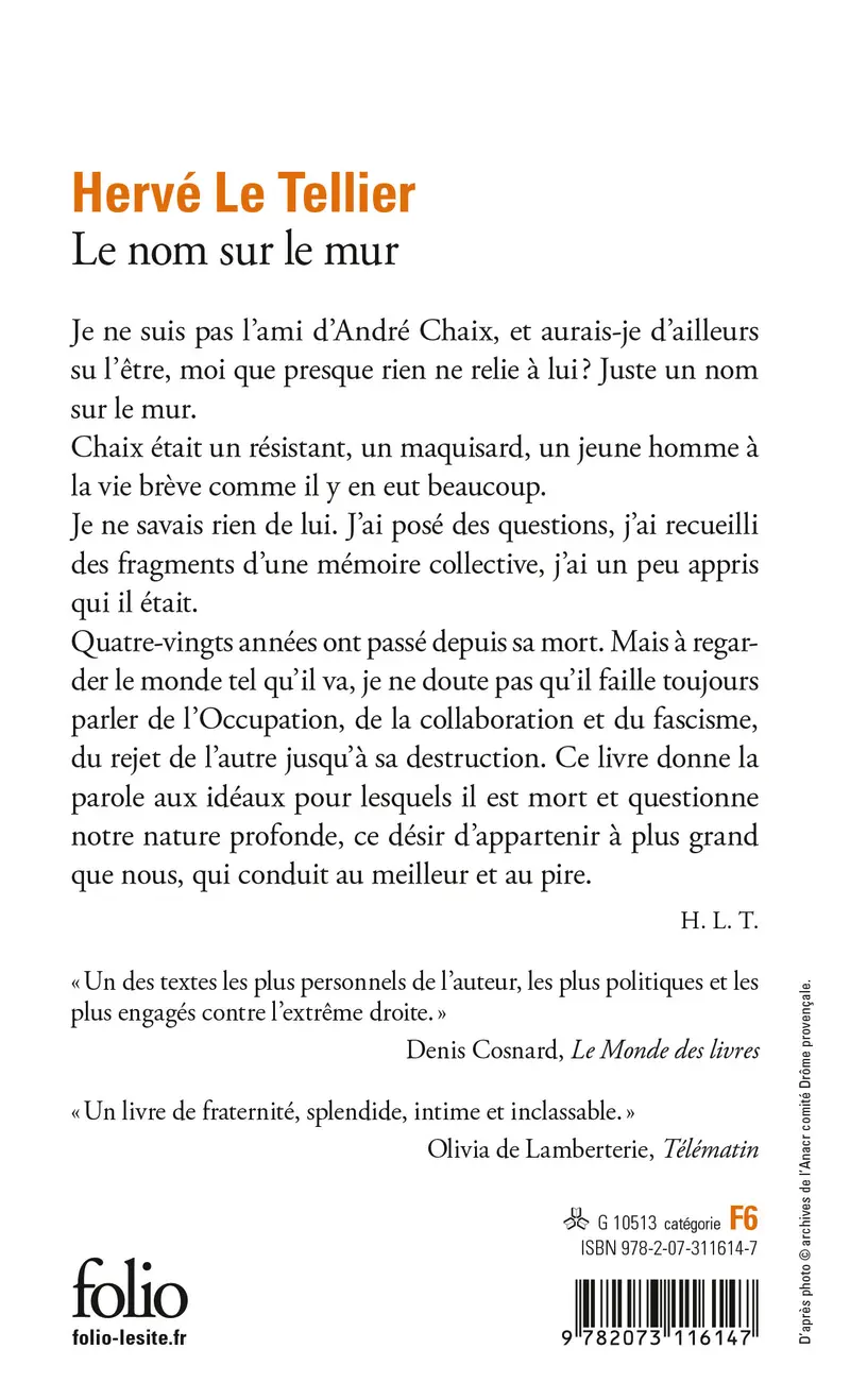 Le nom sur le mur - Hervé Le Tellier