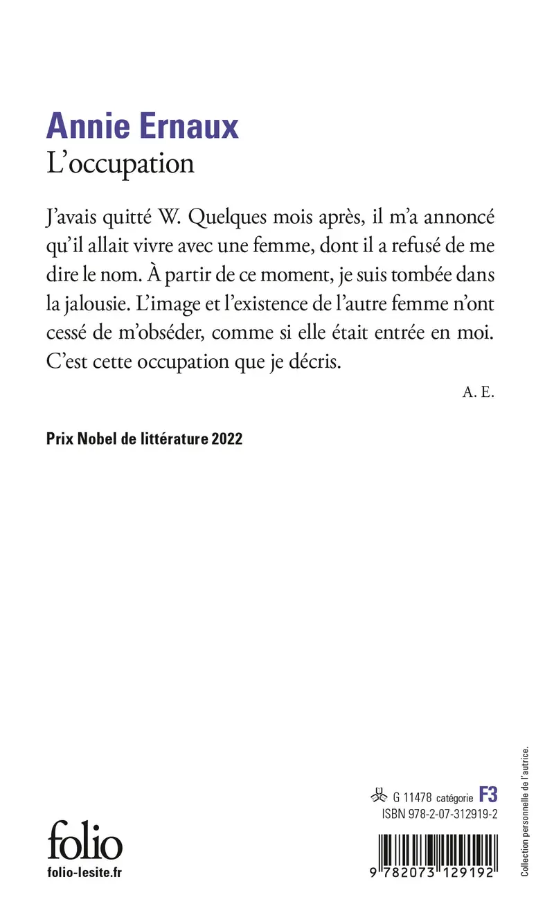 L'occupation - Annie Ernaux